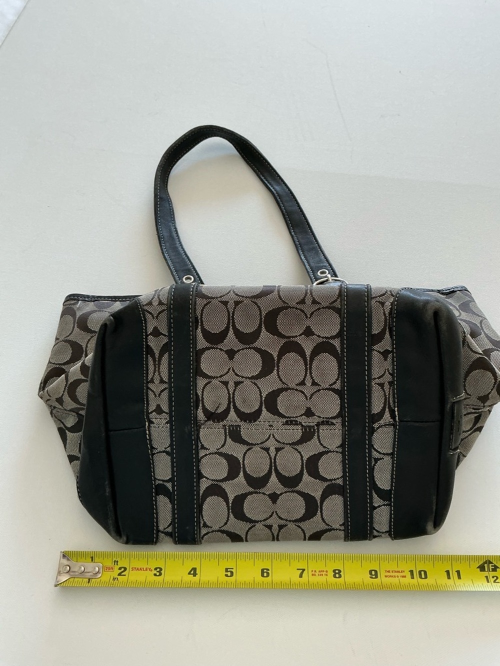 Coach Signature Canvas Tote Bag Brown Black Leather Trim Style 6042 - Picture 13 of 15